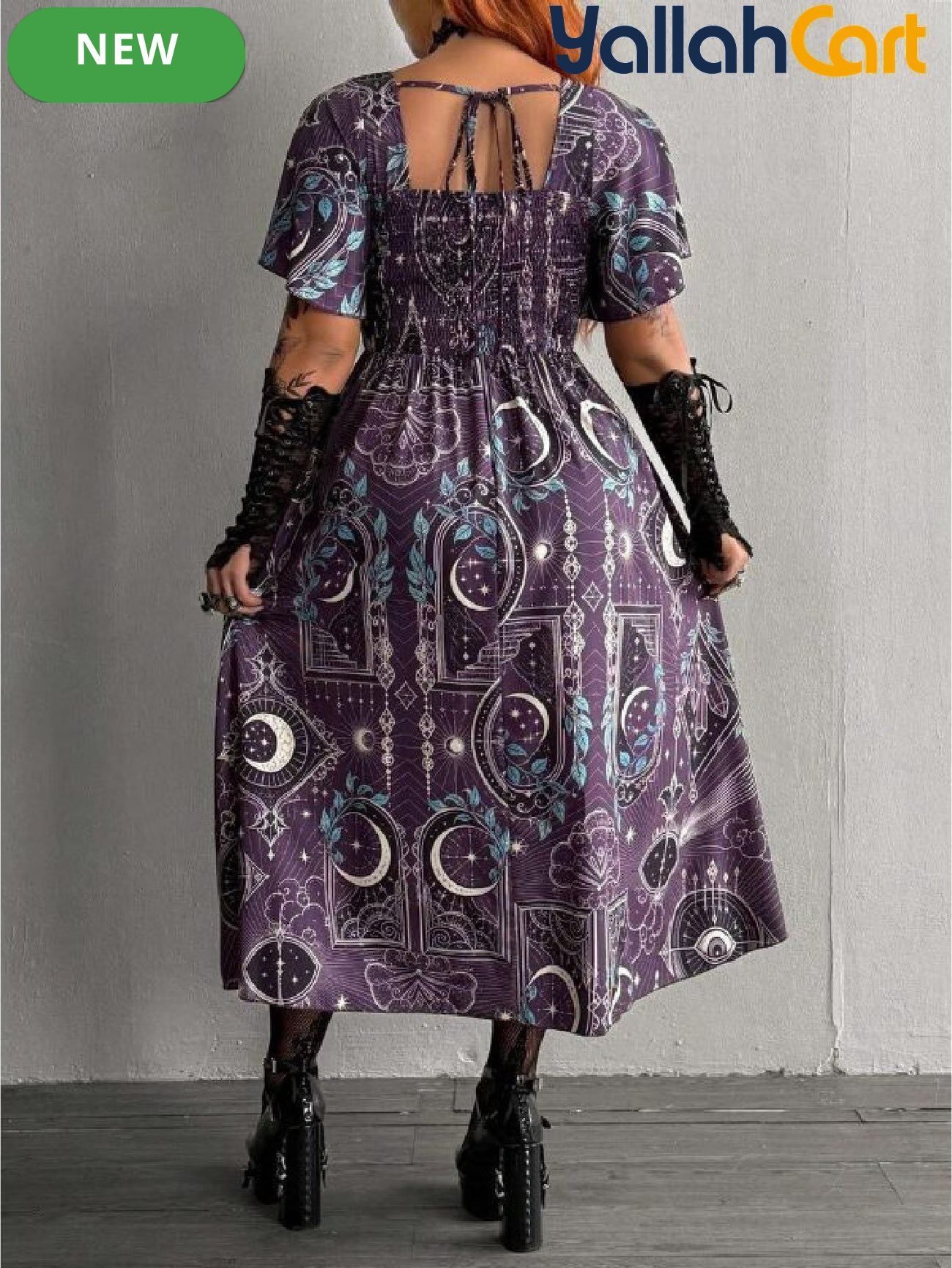 Women's Gothic Spider Web Print Halloween Dress – Punk Style, Slim Fit, High Waist