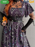 Women's Gothic Spider Web Print Halloween Dress – Punk Style, Slim Fit, High Waist