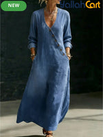 Women's Y2K Blue A-Line Midi Dress with Pockets
