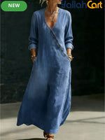 Women's Y2K Blue A-Line Midi Dress with Pockets