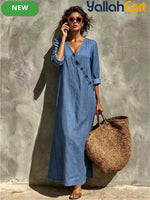 Women's Y2K Blue A-Line Midi Dress with Pockets