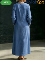 Women's Y2K Blue A-Line Midi Dress with Pockets