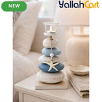 Layered Pebbles Candle Holder with Green Stone Texture & Glass Cup – Modern Home Décor