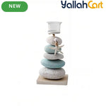 Layered Pebbles Candle Holder with Green Stone Texture & Glass Cup – Modern Home Décor