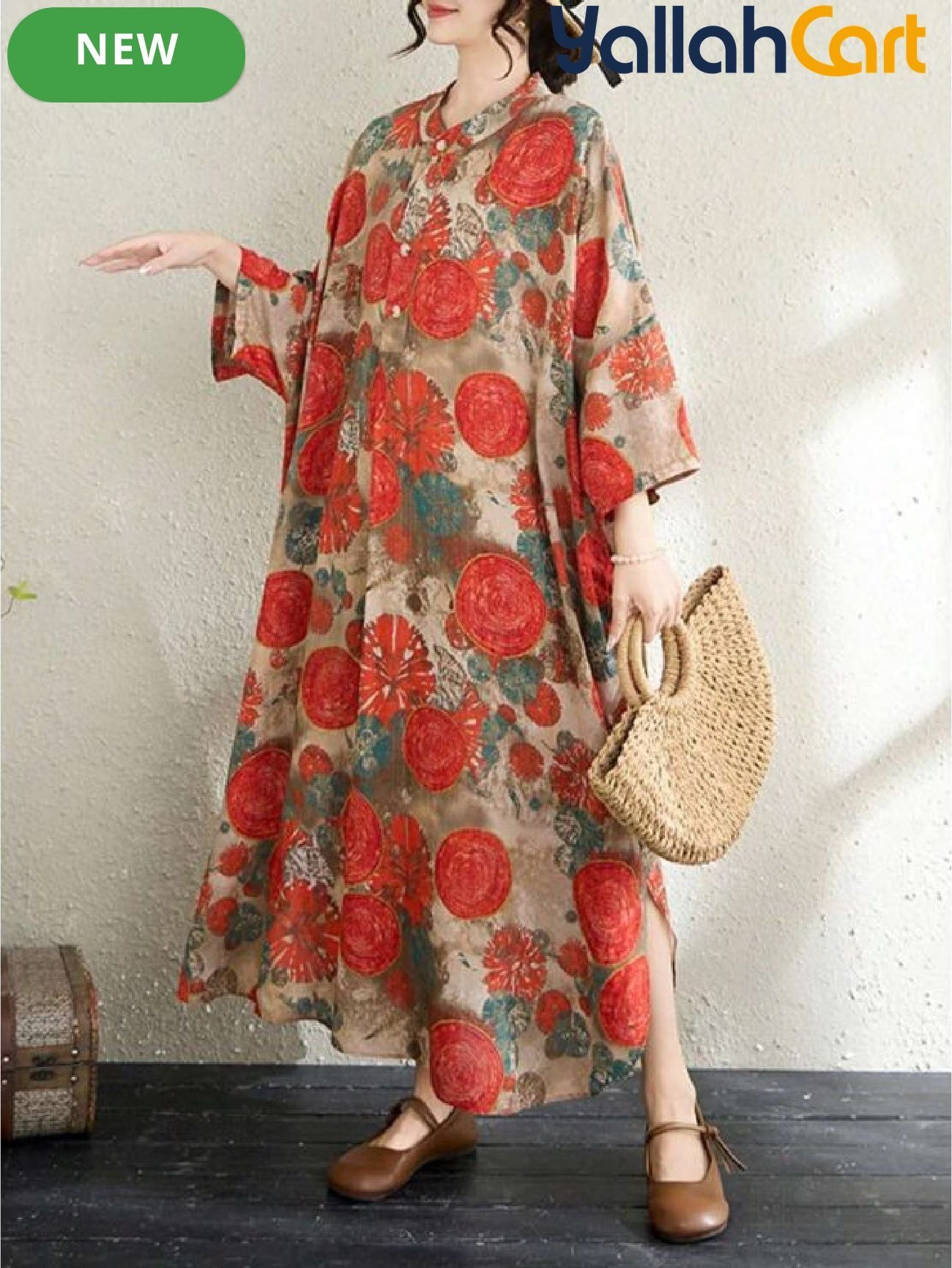 Plus Size Women’s Boho Polka Dot Midi Dress – Short Sleeve O-Neck Casual Dress