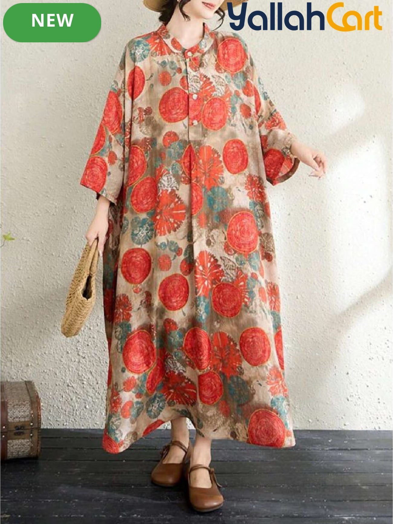 Plus Size Women’s Boho Polka Dot Midi Dress – Short Sleeve O-Neck Casual Dress