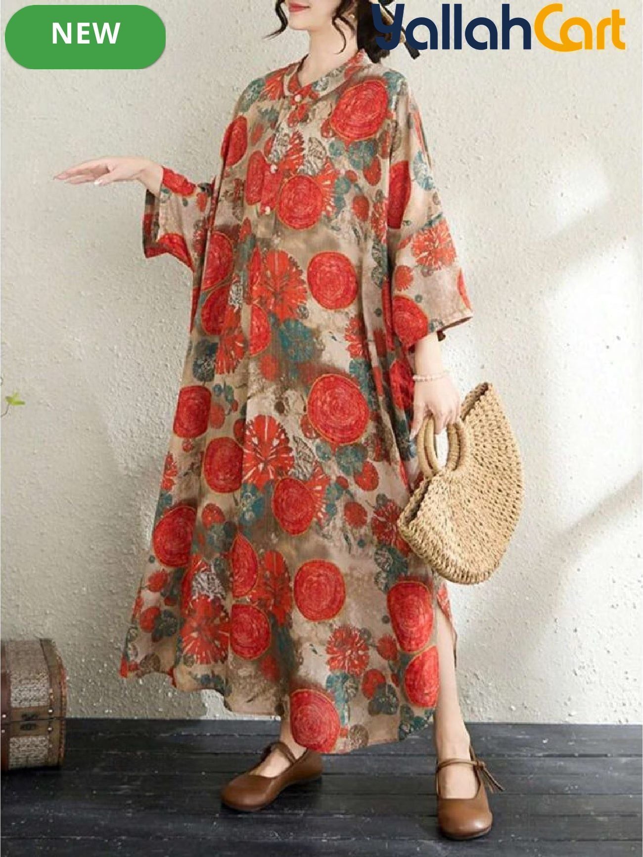 Plus Size Women’s Boho Polka Dot Midi Dress – Short Sleeve O-Neck Casual Dress