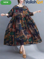 Plus Size Women’s Bohemian Maxi Dress – Batwing Short Sleeve Round Neck Casual Dress