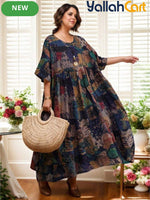 Plus Size Women’s Bohemian Maxi Dress – Batwing Short Sleeve Round Neck Casual Dress