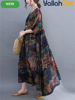 Plus Size Women’s Bohemian Maxi Dress – Batwing Short Sleeve Round Neck Casual Dress