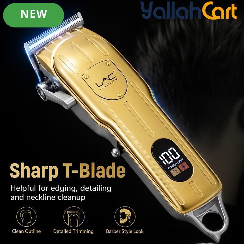 Professional Cordless Hair Clippers Golden T-Blade Trimmer for Men