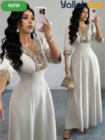 Women's V Neck Puff Sleeve Beaded Dress – Elegant Party & Special Occasion Dress