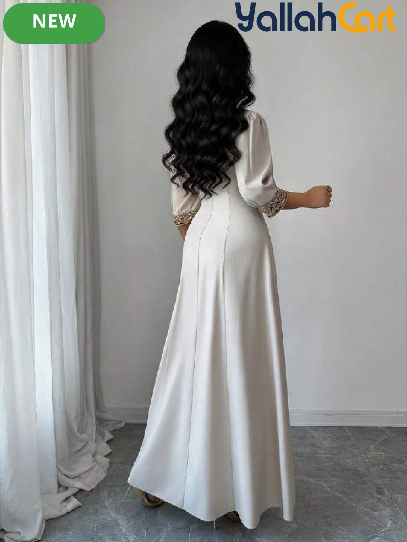 Women's V Neck Puff Sleeve Beaded Dress – Elegant Party & Special Occasion Dress