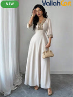 Women's V Neck Puff Sleeve Beaded Dress – Elegant Party & Special Occasion Dress