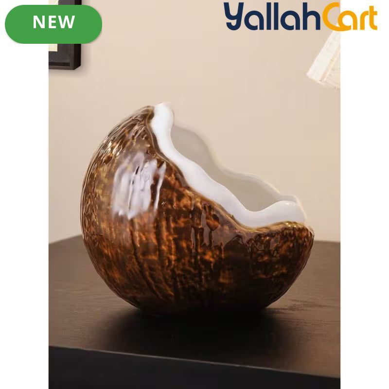 Ceramic Coconut-Shaped Key Holder & Organizer Tray – Decorative Tabletop Dish