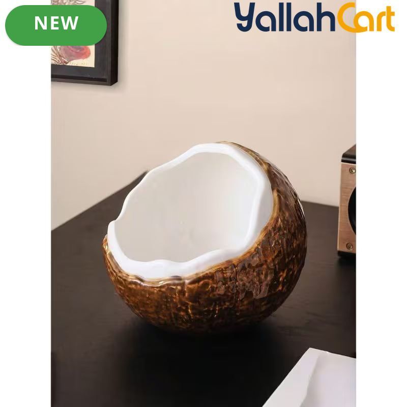 Ceramic Coconut-Shaped Key Holder & Organizer Tray – Decorative Tabletop Dish