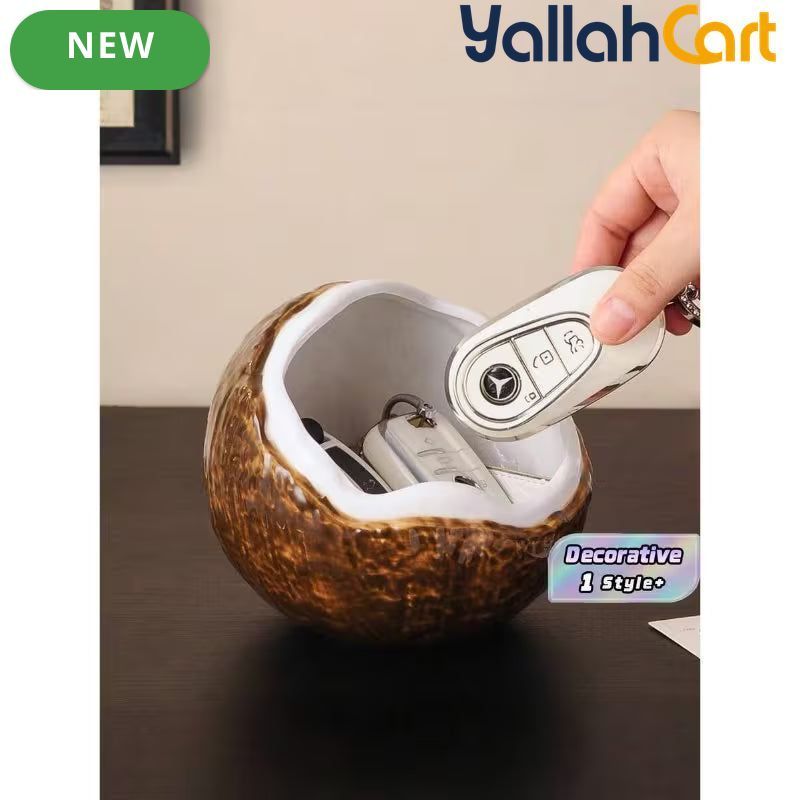 Ceramic Coconut-Shaped Key Holder & Organizer Tray – Decorative Tabletop Dish