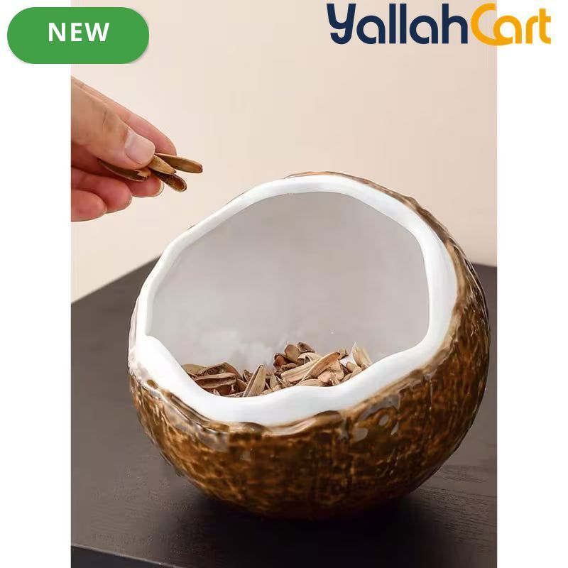 Ceramic Coconut-Shaped Key Holder & Organizer Tray – Decorative Tabletop Dish