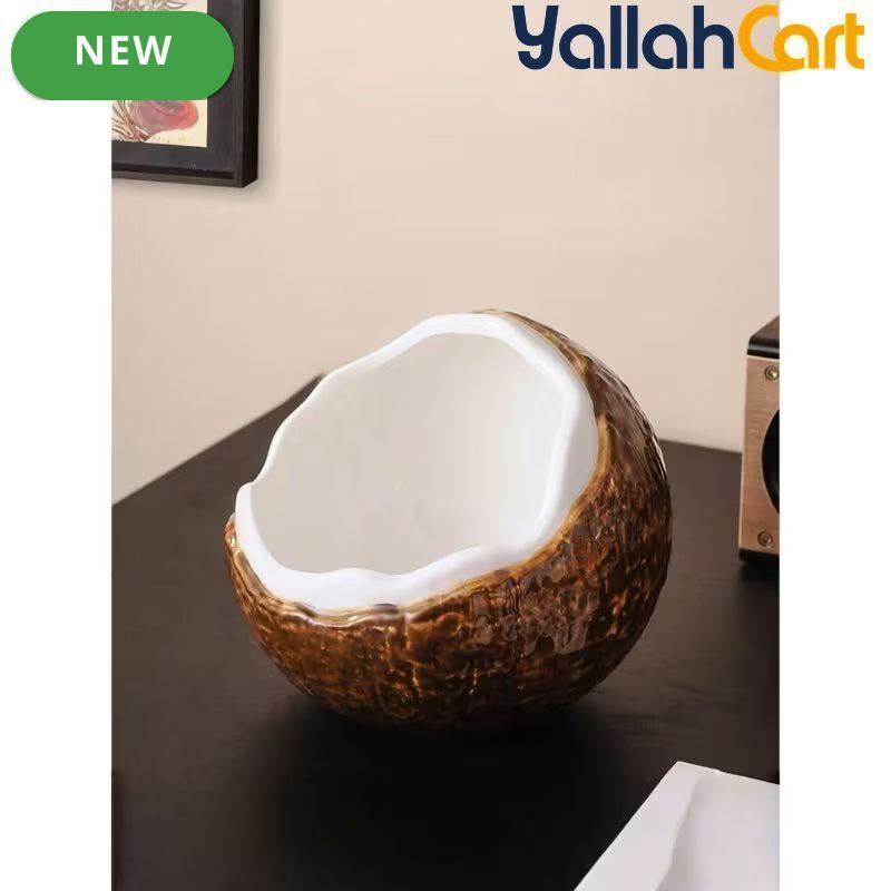Ceramic Coconut-Shaped Key Holder & Organizer Tray – Decorative Tabletop Dish