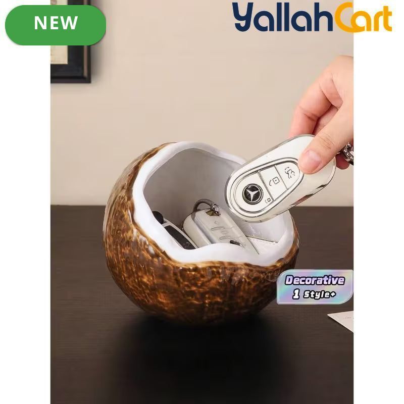 Ceramic Coconut-Shaped Key Holder & Organizer Tray – Decorative Tabletop Dish