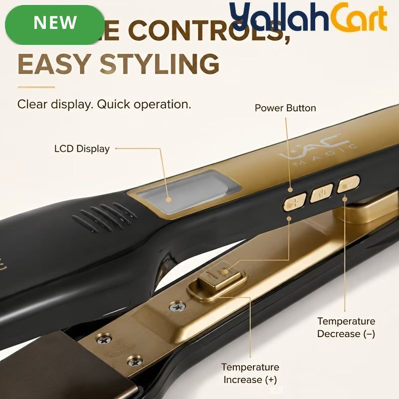 Wide Plate Digital Hair Straightener Flat Iron – Black, Smooth Glide, Low-Tug Styling Tool