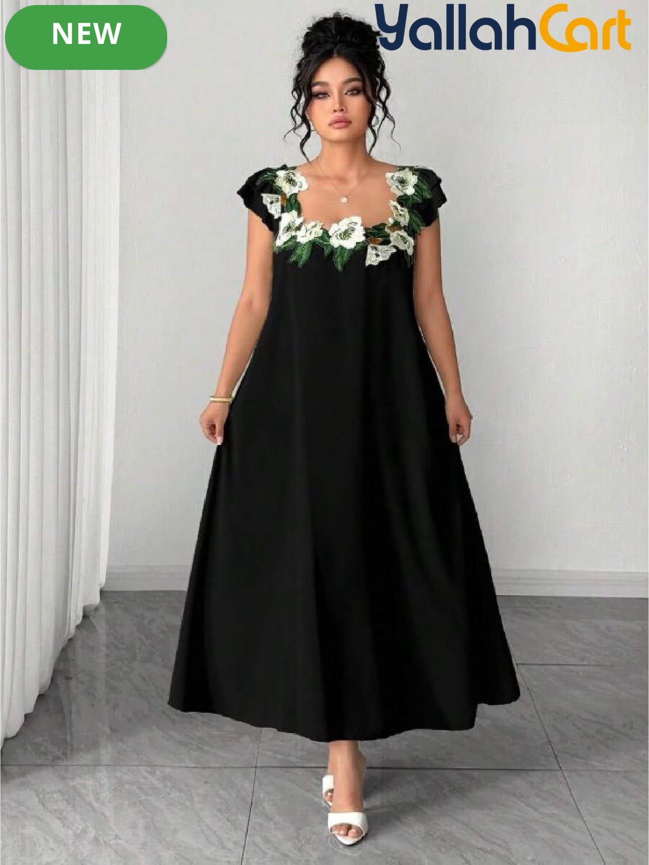 Elegant Green Lace Patchwork Square Neck Maxi Dress for Women
