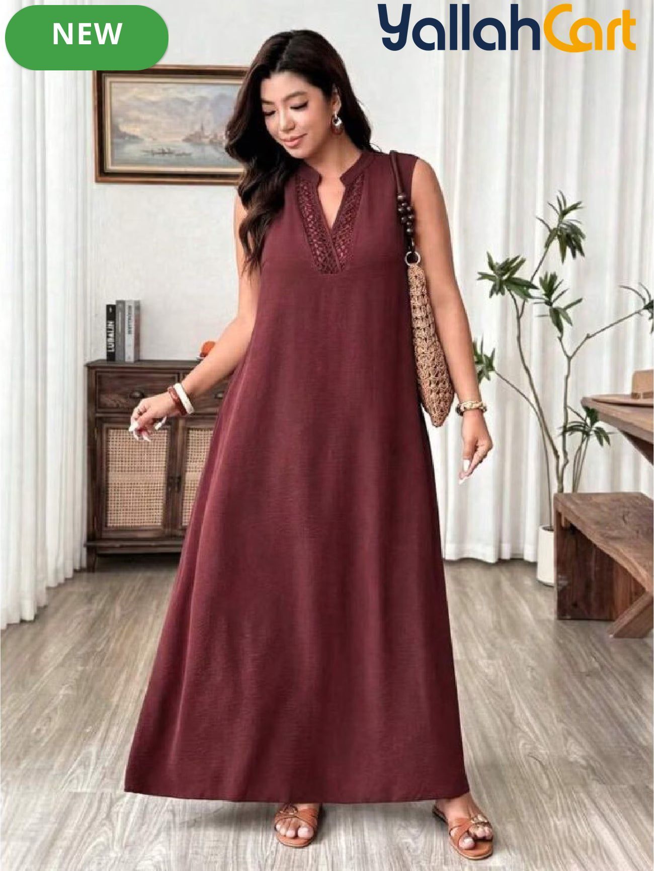 Elegant Women’s V-Neck Long Dress – Army Green Lace Embroidery
