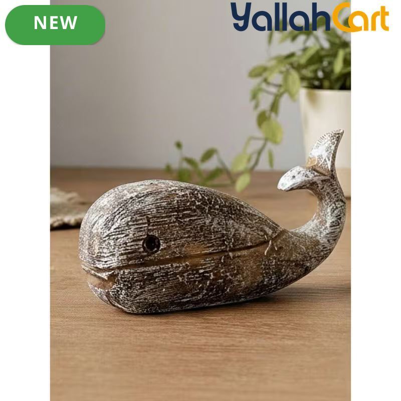 2-Piece Handmade Mediterranean Whale Resin Statues – Vintage Nautical Rustic Décor