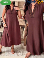 Elegant Women’s V-Neck Long Dress – Army Green Lace Embroidery