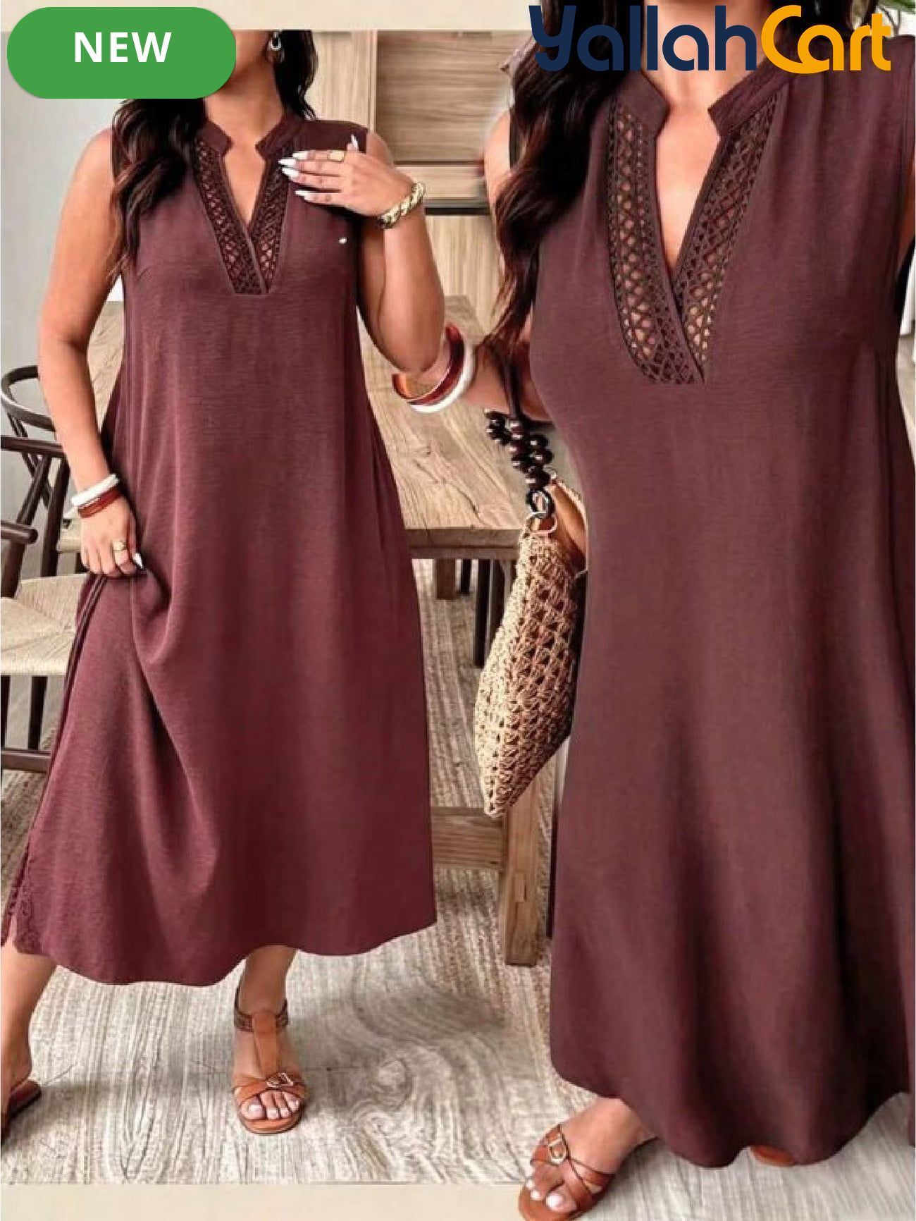 Elegant Women’s V-Neck Long Dress – Army Green Lace Embroidery
