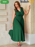Elegant Plus Size Sleeveless Waist-Tie Maxi Dress