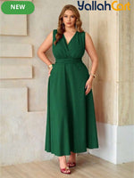 Elegant Plus Size Sleeveless Waist-Tie Maxi Dress