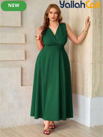 Elegant Plus Size Sleeveless Waist-Tie Maxi Dress