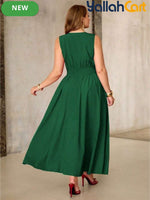 Elegant Plus Size Sleeveless Waist-Tie Maxi Dress
