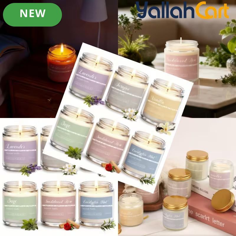 6-Piece Natural Soy Wax Scented Candle Gift Set – 6 Essential Oil Fragrances