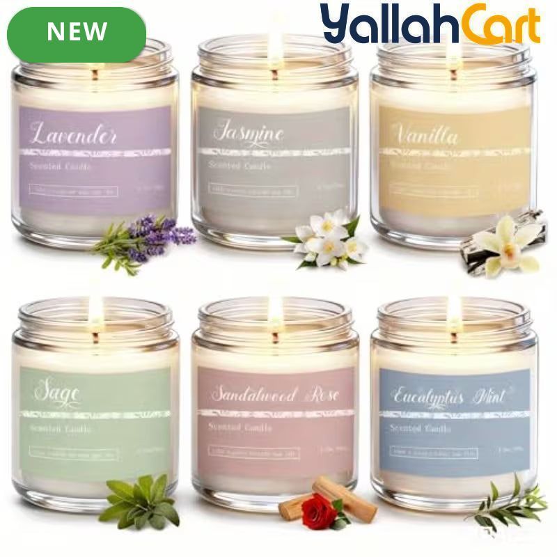 6-Piece Natural Soy Wax Scented Candle Gift Set – 6 Essential Oil Fragrances