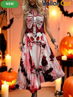 Women’s Gothic Skeleton Print Sleeveless A-Line Maxi Dress