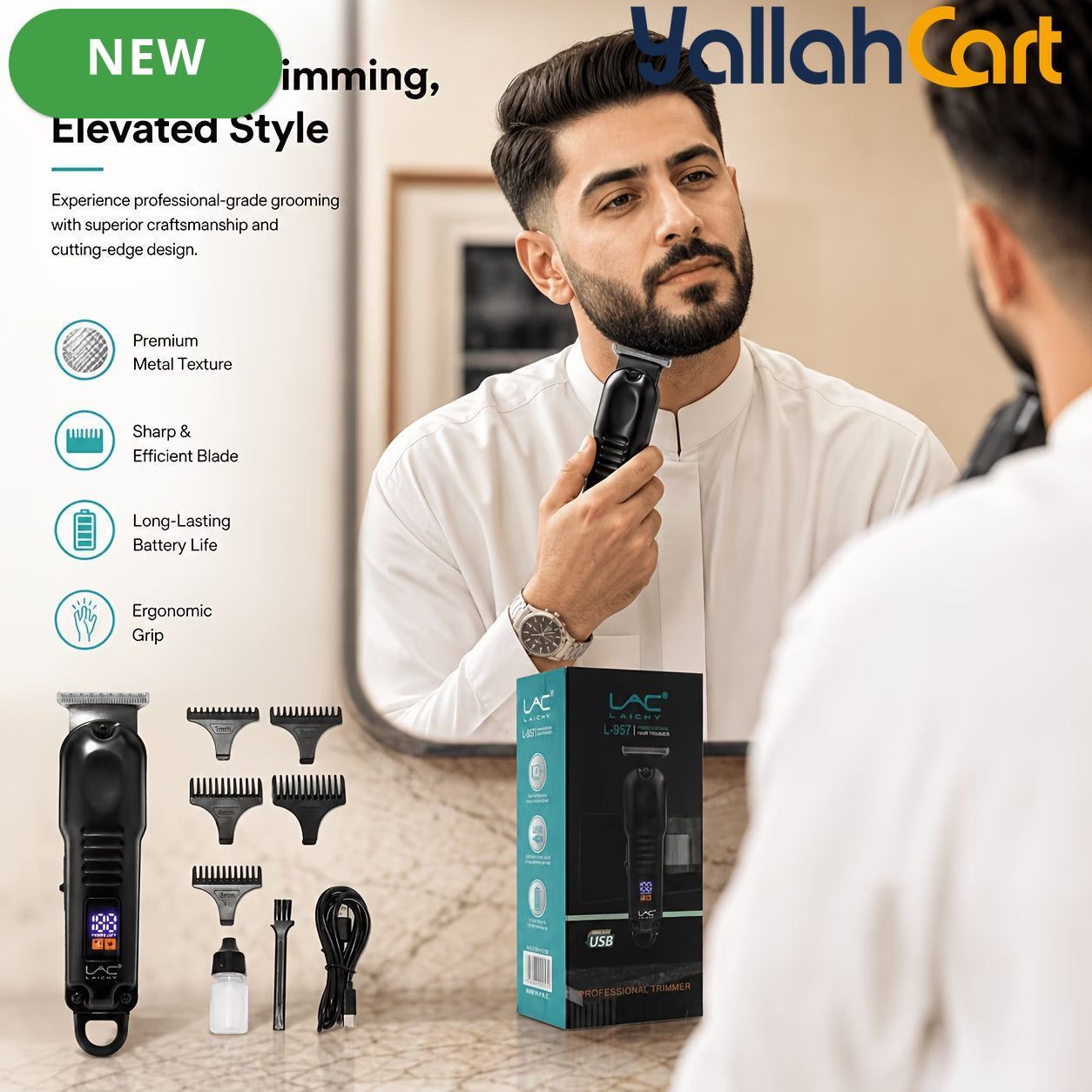 USB Rechargeable Hair Trimmer Barber Grooming Kit – Black