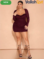Plus Size Women’s Off-Shoulder Lace Mini Dress – Brown Contrast Pencil Dress