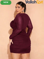 Plus Size Women’s Off-Shoulder Lace Mini Dress – Brown Contrast Pencil Dress