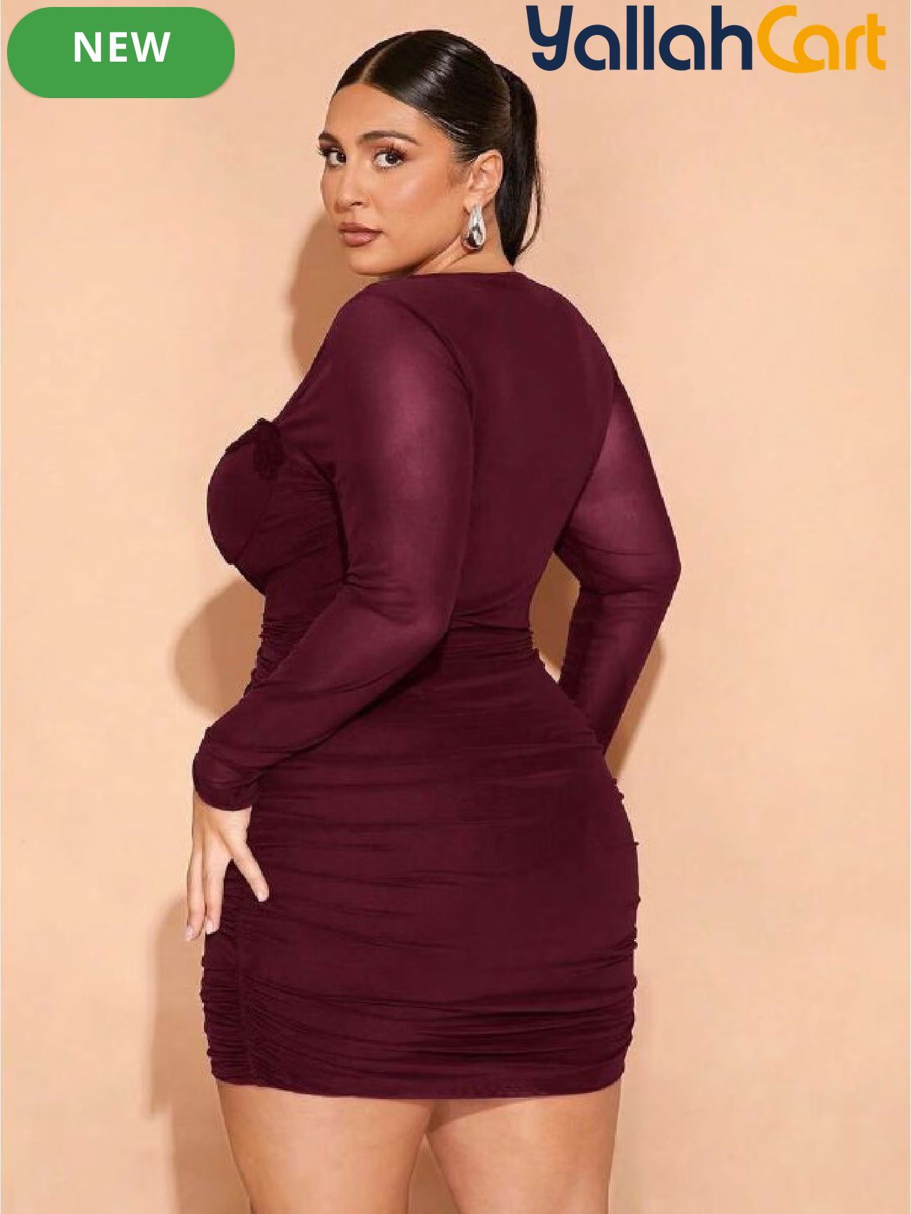 Plus Size Women’s Off-Shoulder Lace Mini Dress – Brown Contrast Pencil Dress