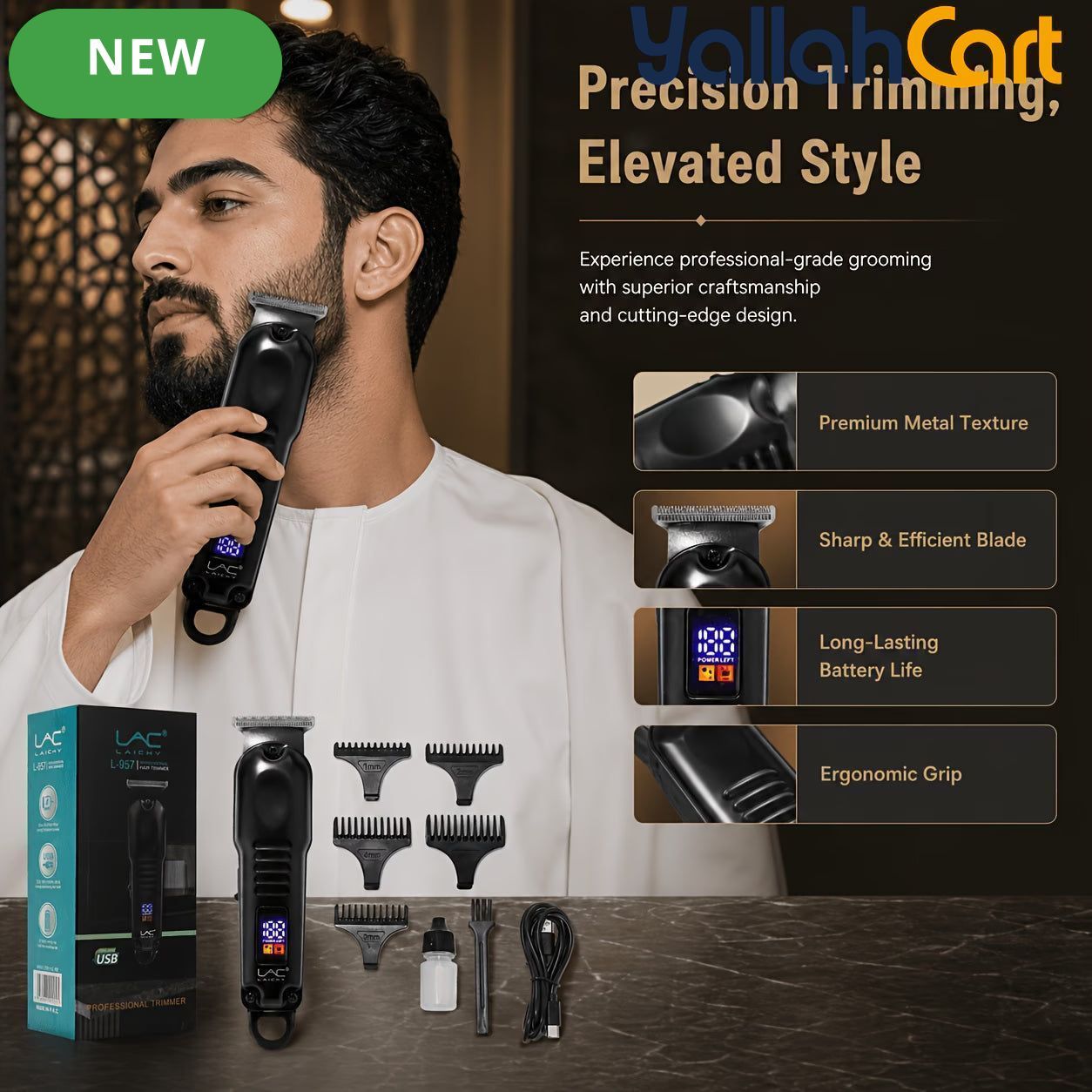 USB Rechargeable Hair Trimmer Barber Grooming Kit – Black