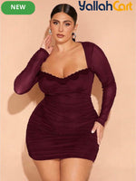 Plus Size Women’s Off-Shoulder Lace Mini Dress – Brown Contrast Pencil Dress