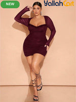 Plus Size Women’s Off-Shoulder Lace Mini Dress – Brown Contrast Pencil Dress