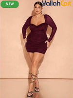 Plus Size Women’s Off-Shoulder Lace Mini Dress – Brown Contrast Pencil Dress