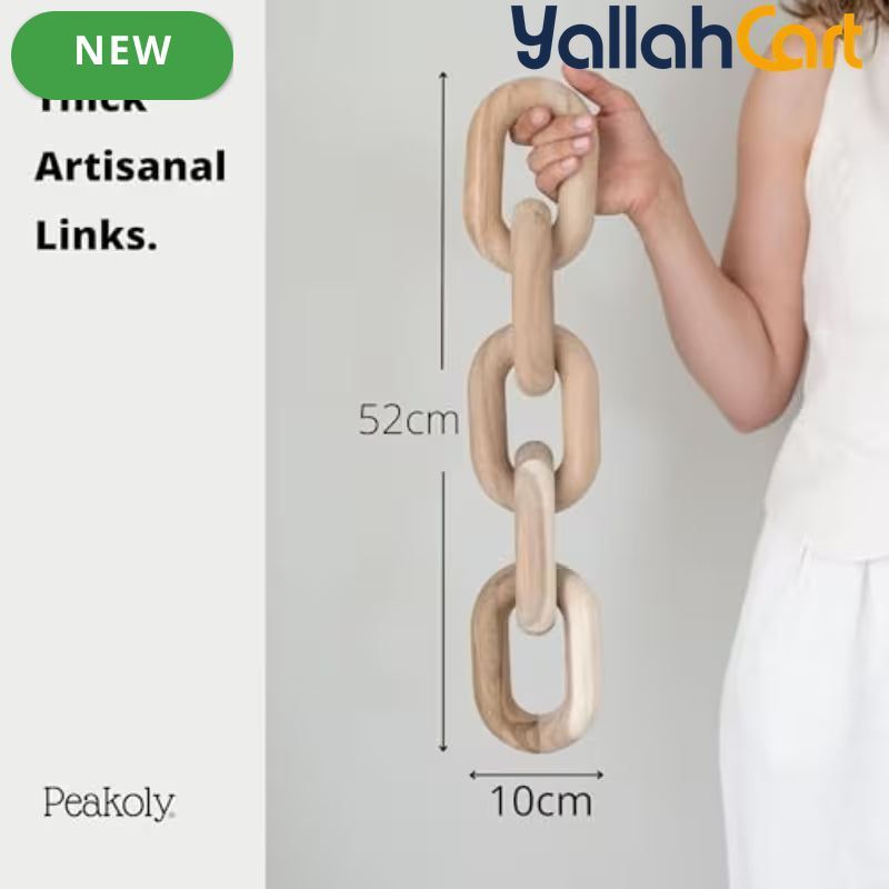 Handcrafted Acacia Wood Chain – 5-Link Decorative Farmhouse & Bohemian Table Décor