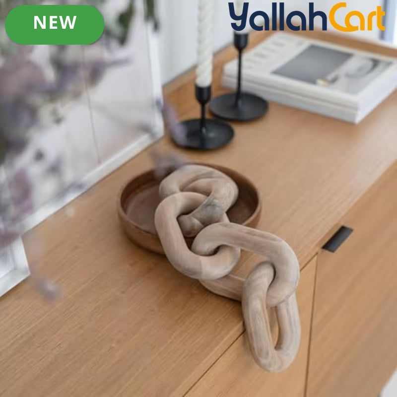 Handcrafted Acacia Wood Chain – 5-Link Decorative Farmhouse & Bohemian Table Décor
