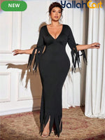 Plus Size Women’s Gothic Mermaid Dress – Asymmetric Long Sleeve Elegant Maxi Dress