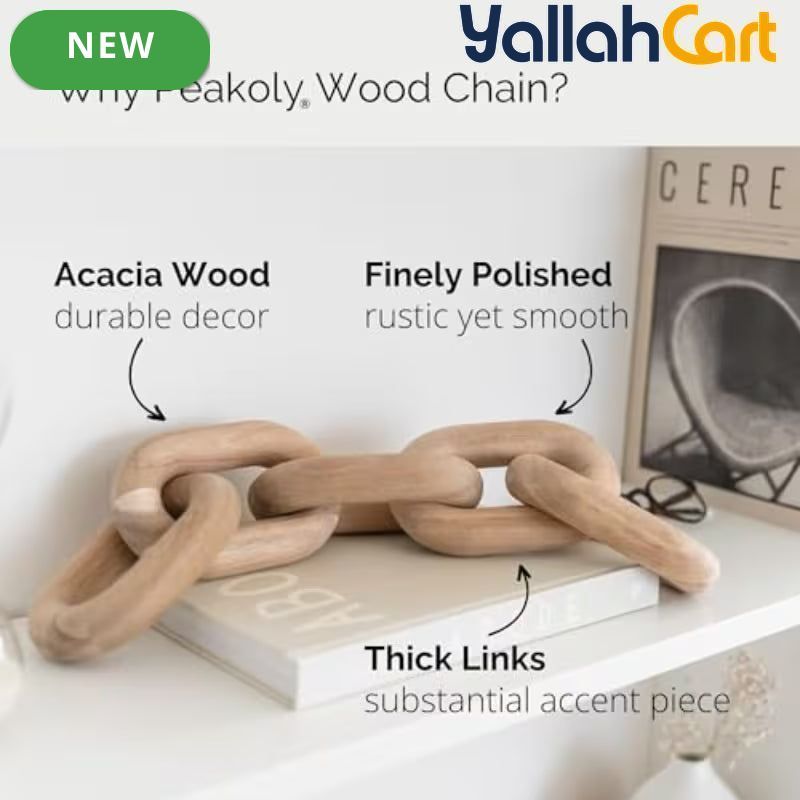 Handcrafted Acacia Wood Chain – 5-Link Decorative Farmhouse & Bohemian Table Décor