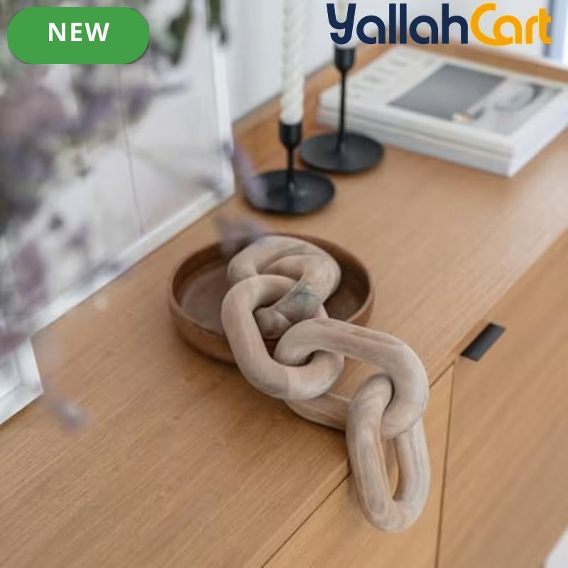 Handcrafted Acacia Wood Chain – 5-Link Decorative Farmhouse & Bohemian Table Décor